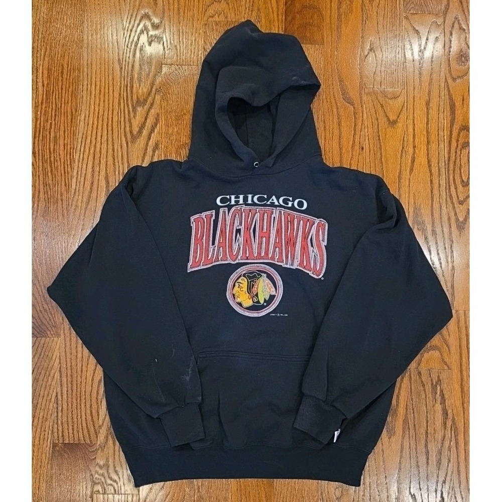 Vintage 1993 Chicago Blackhawks Hoodie Logo 7 Heavyweight 90s NHL Hockey Large